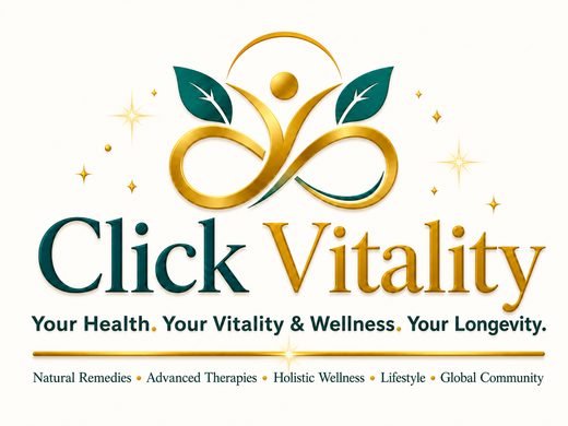 Click Vitality logo — gold infinity vitality symbol with green leaves